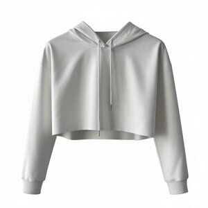 White Cropped Hoodie Long Sleeve Pullover Lightweight Design For Women L